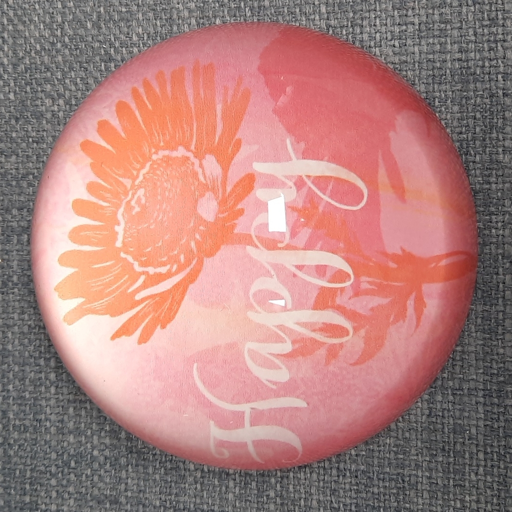 Glass Paperweight Flower Happy Round Writing Desk Accessory Writer Teacher Gift